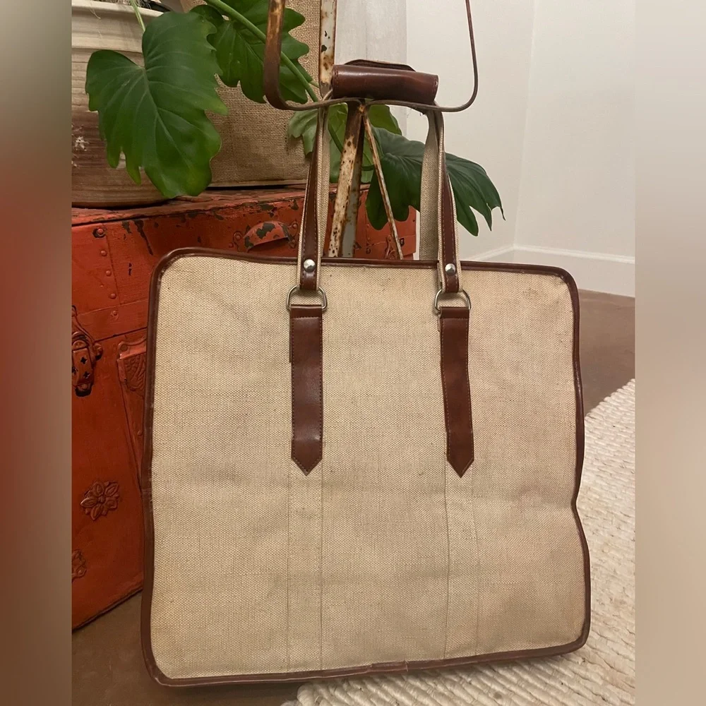 VTG Natural Canvas and Leather‎ Weekend Travel Mason Bag with Locking Zipper